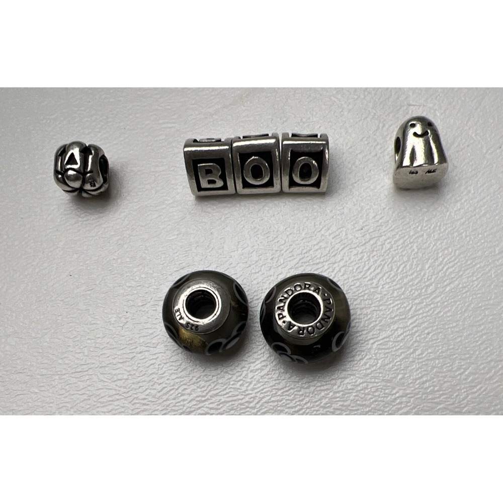 Pandora "BOO"the Ghost, Pumpkin, BOO, 2 Murano Glass Beads Charms No Bracelet